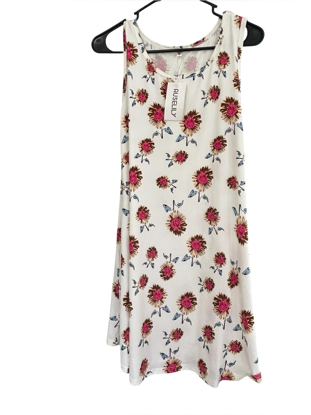 AUSELILY NWT Medium Floral Sleeveless Swing Dress Boho Cottagecore
